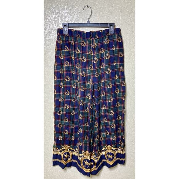 VTG 90s Gaucho Pants Womens Size 10 Plaid Wide Leg Elastic Waist USA Preppy - Picture 2 of 13